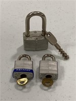 Lot of 3 sets master lock padlocks w/ keys