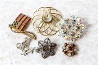 Six Vintage Brooches