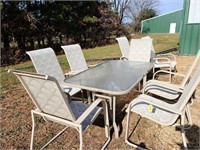 patio table, 8 chairs, umbrella-some rust-table