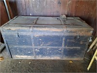 Large early Wooden trunk, as found.