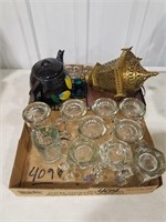 10 glass steins, other items