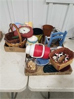 clock, baskets, household