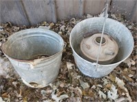 Galvanized buckets.
