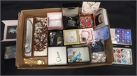 Box lot of Jewelry, Necklaces, Watch, Earrings,