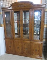 Art Van oak lighted china cabinet with glass