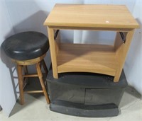 Handmade bar stool, tv cabinet, and end table
