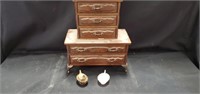 Small Wooden Chest of Drawers, Hen Figurines