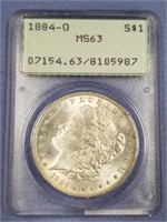 1884 O Morgan graded MS63 by PCGS early grading