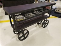 Industrial iron trolly table w/ 4 drawers 5'1"