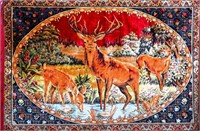 Vintage Deer at Watering Hole Loomed Tapestry