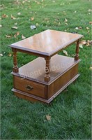 Vilas Two Tier Wood End Table, Pull Out Drawer