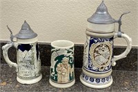 3pc Lidded Ceramic Steins