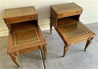2pc Rolling Two Tier Leatherette Inlaid End Table