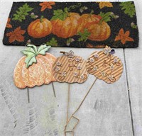 Metal Fall Pumpkin Decor, Natural Coir Door Mat