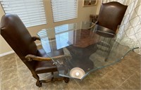 Square Beveled Glass Cup Dining Table, 2pc Chairs