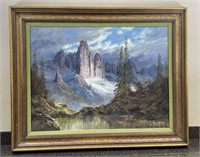 Lg. Original Oil Painting: Mountains By H F Dienst