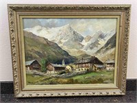 Framed Oil On Canvas: Mountain Scene By Bennli