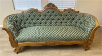 Hand Carved Wooden Frame Fabric Tufted Sofa
