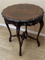 27” Round Carved Wooden Decorative Side Table