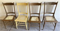 4pc Hi Back Wooden Spindle Chairs W/ Cane Seats
