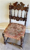 Hand Carved Shortened Height Wooden Frame Chair
