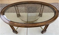 Wooden Framed Oval Coffee Table, Beveled Glass Top
