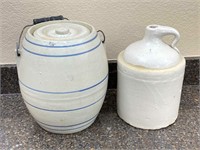 2pc Ceramic Crockery: Lidded Jar, Jug
