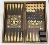 Backgammon, Checker Game In Folding Wooden Case