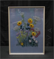 RETRO EMBROIDERY FRAMED ART FLORAL PIECE