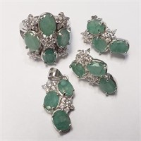$900 Silver Rhodium Plated Emerald(13ct) Set