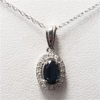 $1200 10K  Sapphire(0.5ct) Diamond(0.12ct) Necklac
