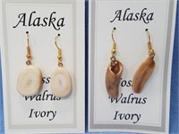 Lot of 2 pairs of fossilized walrus ivory earrings