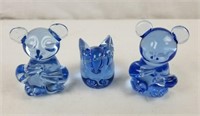 Koala Bears & Rabbit Blue Glass Art Figures