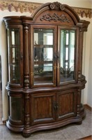 Ornate Solid Wood Lighted Curio Cabinet, 66" Wide