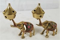 Pair Of Lacquered Brass Elephant Incense Burners