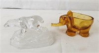 Glass Elephant Dish & Polar Bear Figure