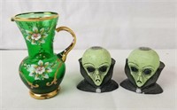 Alien Head Figures & Small Decorative Glass Vase