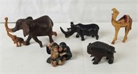 Lot Of Wood Carved Animals -  Camel, Rhino & More