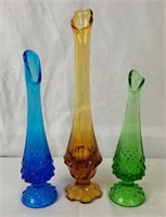 Lot Of 3 Colorful Glass Art Vases