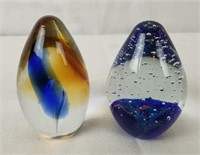 2 Colorful Glass Art Paperweights, Sds Seapoot Co.