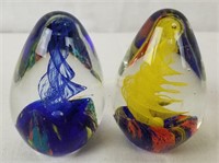 2 Swirl Design Glass Art Paperweights