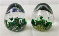 2 Bubble Design Glass Art Paperweights