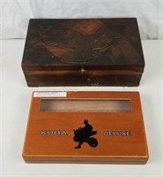 Vtg. Carved Eagle Wood Box & Kuba Wood Cigar Box