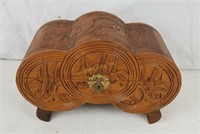 Japanese Style Carved Wood Jewelry Box