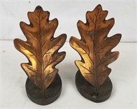 Pair Of Brass Oak Leaf Bookends, Marked Pmc
