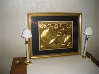 Framed World Map and 2 Candle Lamps