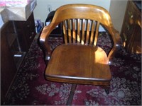 Vintage Oak Office Chair, Adjustable, Rolling