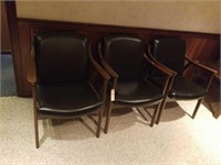 3 WALNUT WOOD FRAMED LEATHER WAITING ROOM CHAIRS