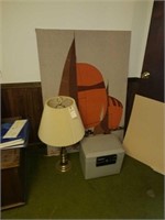 LARGE CANVAS SAIL BOAT PICTURE, LAMP & SAFE