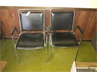 2 MID CENTURY CHROME & BLACK SIDE CHAIRS